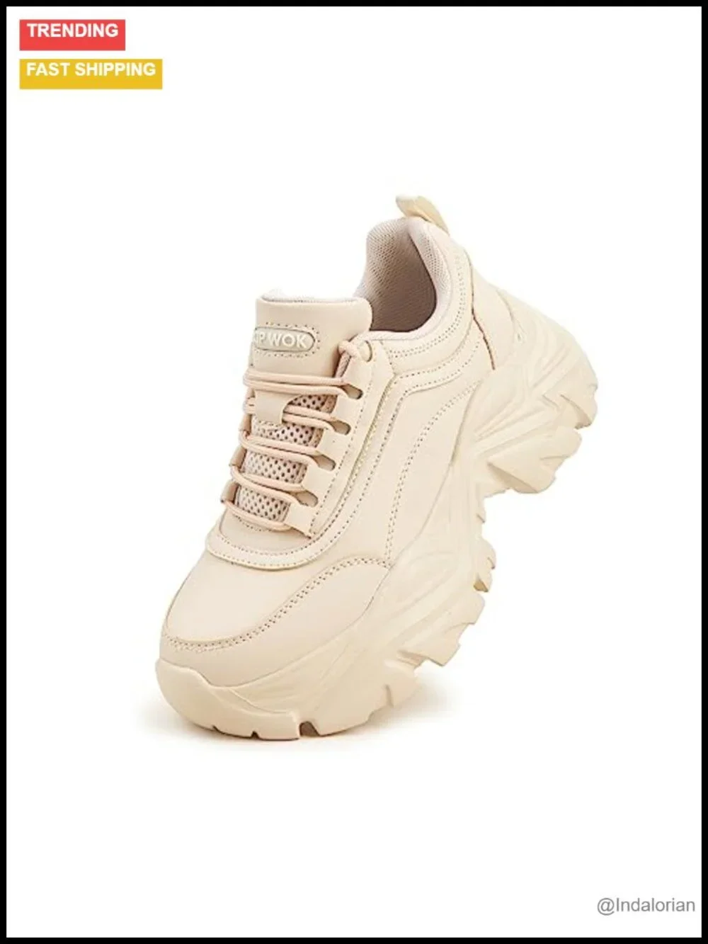 Chunky Platform Sneakers Faux Leather Walking Shoes Lace-Up Comfortable Casual